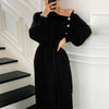 Vintage Turtleneck Buttons Long Sleeve Long Dresses Winter Casual Loose Knitwear Warm Women Knitted Dress Black Apricot
