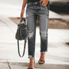 Women's Slim Jeans Casual Ripped Denim Pants Spring Autumn Office Lady Work Trousers High-waisted Straight Jeans