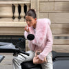 Elegant Faux Fur Knitted Sweater Coat Women Vintage Plush V-neck Pink Cardigan Coats Female Winter Chic Street Knitwears