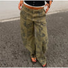 Printed Curved Wide Leg Denim Jeans High Waist Seam Detail Casual Women All-match Long Pants Autumn Chic Outfits