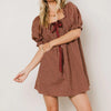 Women Gingham Plaid Mini Dress y2k Babydoll Short Dress Puff Sleeve Square Neck Cute Silky Bow Tied Loose Dresses