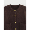 Women Single Breasted Knit Cardigan Long Sleeve O Neck With Pockets Spring Jacket Female Elegant Brown Coat