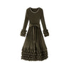 Solid Color Bubble Pleated Women ’s Dress Round Neck Long Sleeve Beaded Waist Pink Dress Spring 2DB7194