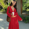 Elegant Sexy Two Piece Set Women V Neck Long Sleeve T-shirt Maxi Skirt Matching Set Female Loose Pleated Club Dress Set