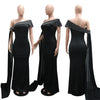 Street Women Diamonds Rhinestones Skew Collar Bodycon Maxi Long Dress Fall Vacation Evening Party Dresses Vestidos