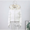 Zipper Cotton Quilted Puffer Jacket Women Furry Hooded Long Sleeve Slim Casual Female Coat Winter Outerwear Chic Lady Coats