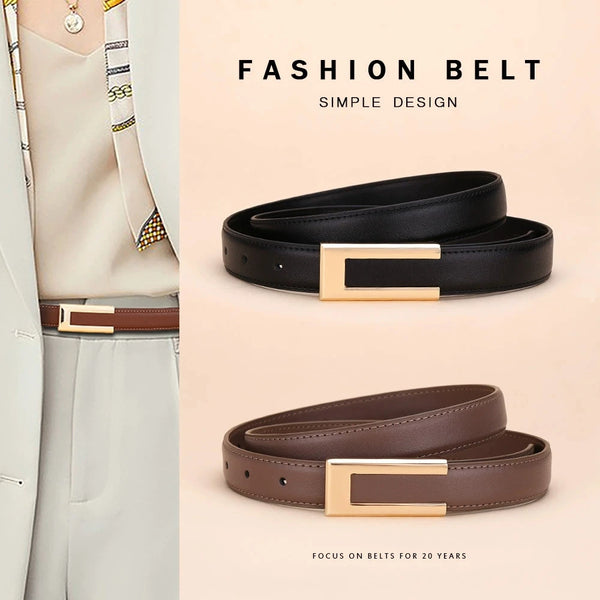 Genuine Leather Belt for Women; Cowhide Waist Belt; Versatile Smooth Buckle; Dress Decoration Belt for