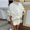 Shiny Stand Collar Short Jacket Women Puff Sleeve Drawstring Waist Cinching Pleated Jackets Autumn Causal Lady Outerwear