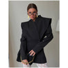 Chic Solid Waist Cinching Blazer Coat Women Wide Shoulder Split Sleeves Single Button Jacket Spring Lady Street Jackets