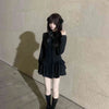 Japanese Gothic Style Lolita Dress Women Dark Bow Lace Ruffle Long Sleeves Slim Shirt Dress Vintage Y2k Party Mini Dress Cosplay