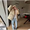 Oversized Printed Thicken Women's Coat With Hooded Loose Full Sleeve Zippers Pocket Cotton-padded Coats Winter Lady Outwear