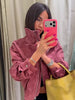 Solid Patchwork Cropped Coat Women Lapel Long Sleeve Loose Zipper Pockets Jacket Autumn Lady Casual Street Outerwear
