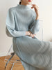 Pleats Batwing Sleeve Pleated Long Dress Korean High Causal Elegant Women Designer Clothing