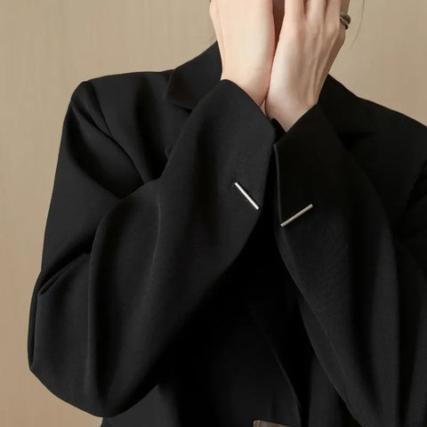 Black Blazer Women's Minimalist Design Long Sleeve Casual Office Blazer Solid Color Outerwear