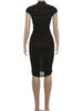 Sexy Applique See Through Dress Women Chic Single-Breasted Turtleneck Patchwork Elegant Party Club Bodycon