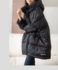 Lagabogy Winter Women White Duck Down Jacket Casual Loose Over Size Warm Parka Female Drawstring Hooded Puffer Coat