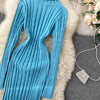 Autumn Winter Twist Women's Wrap Knitted Dresses Long Sleeve Sheath Knitwear Office Bodycon Dress Female