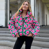 Women's Winter Jackets Printed Hooded Padded Jacket Street Female Stand Collar Long Sleeve Zipper Loose Coats Lady Outerwear
