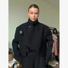 Stand Collar Cropped Blazer Single Breasted Pocket Loose Short Suit Jacket Women Minimalist Casual Crop Suit Outerwear
