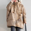 Lagabogy Winter Women White Duck Down Jacket Casual Loose Over Size Warm Parka Female Drawstring Hooded Puffer Coat