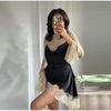 Elegant Satin Floral Lace Patchwork Mini Dress For Women Irregular Hem Long Sleeve Dresses Lady Chic Evening Party Vestidos