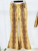High Street Designer Suit Set Women's Snake Skin Patterned Leather Jacket Flare Pants Set