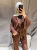 Women's Trousers Sets V-neck Crinkle Wave Texture Lace Up Tops High Waist Straight Trousers Street Office Lady Partywear