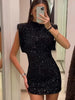 Sequin Mini Dress for Women Elegant O-Neck Fly Sleeve Shiny Short Dress Female Chic Club Evening Party Vestidos