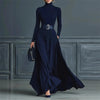 Half High Collar Knitted Long Dress For Women, Autumn Winter Long Sleeve Splicing Maxi Dress, Elegant Party Date Night Outfit