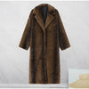 Women's Dark Brown Faux Fur Long Overcoat Single Breasted Fleece Long Trench Coat Winter Fluffy Plush Warm Thicken Outerwear
