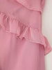 Casual Solid Ruffles Patchwork Robe Women Minimalist Full Sleeve Mesh Loose Fit Lace Up Maxi Dress Vacation Daily Date Wear
