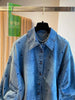 European and American Style Blue Heart Patterned Denim Shirts for Women Long-sleeved Spring Coats