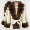 Real Fur Wool Jacket Reality Fur Jacket Women Natural Fox Fur Cuffs Winter Clothing Female Elegant with Belt Woolen Coat