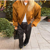 Elegant Full Sleeve Short Jacket Women Chic Zipper O-neck Shoulder-padded Blazer Coat Female Solid Coats Lady