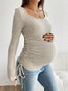 Maternity Clothes Pleated Slim-fit Pregnant Women's Knitted Sweater Clothing Dress Pregnancy Round-neck Long-sleeved T-shirt