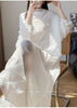 Women's Pleated Dress Elastic Loose Three Quarter Sleeve Stand Collar Dresses With Irregular Pleats2DB8596