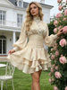 Cream Victorian-inspired Short Dress Women Chic Puff Sleeve Ruched Tiered Waist Cinching Party Dresses Lady Vestidos