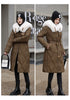 White Fur Collar Down Cotton Parkas Padded Coat Women Winter Long Over The Knee Waist Warm Thick Parkas Coat