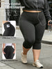 Capri Plus Size Leggings for Women with Pockets-Stretchy Tummy Control High Waist Workout Black Yoga Pants