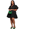 Elegant Women Puff Sleeve Single Breasted Lapel Collar Babydoll Dress Street White Big Swing Loose Smock Shirt Dresses