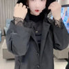 Autumn Temperament Lace Hooded Stitching Slim Windbreaker Coat Women Casual All-match Long Sleeve Elegant Ladies Outwear