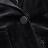 Women's Black Velvet Blazer Jacket with Gold Accents & Lace Trim Spring Autumn Cropped Suit Top Outerwear w1532