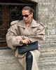 Solid Lapel Lace Up Trench Coat Women Casual Long Sleeve Short Loose Short Coat Lady Autumn Daily Commute Street Outwear