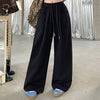Autumn Women Hip Hop Style Baggy High Waisted Long Pants Lady Versatile Streetwear Solid Color Drawstring Wide Leg Trousers