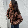 Vintage Stand Collar Plaid Coat Women's Single Breasted Long Sleeve Pocket Classic Jacket Autumn Lady Chic Streetwear