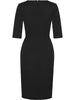 Womens Elegant Crew Neck 2/3 Sleeve Work Office Knee Length Black Business Casual Party Ruched Pencil Bodycon Sheath Dress