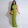 Women O-neck High Split Ruched Stacked Bodycon Midi Maxi Dress Evening Party Club Vestidos Sexy Chic Long Dresses