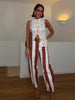 Colorful Striped Wide Leg Trousers Women Bohemian High Waist Multi-color Panelled Slim Straight Pants Lady Beachwear