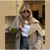 Lace Up Long Trench Coat Women Full Sleeve Lapel Single Breasted Loose Outerwear Lady Spring Daily Street Coat