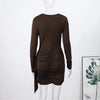 Sexy Pleated Ribbon Short Dress Women Solid Long Sleeve Slim Empire Hip Package Party Dress Spring Night Club Robe